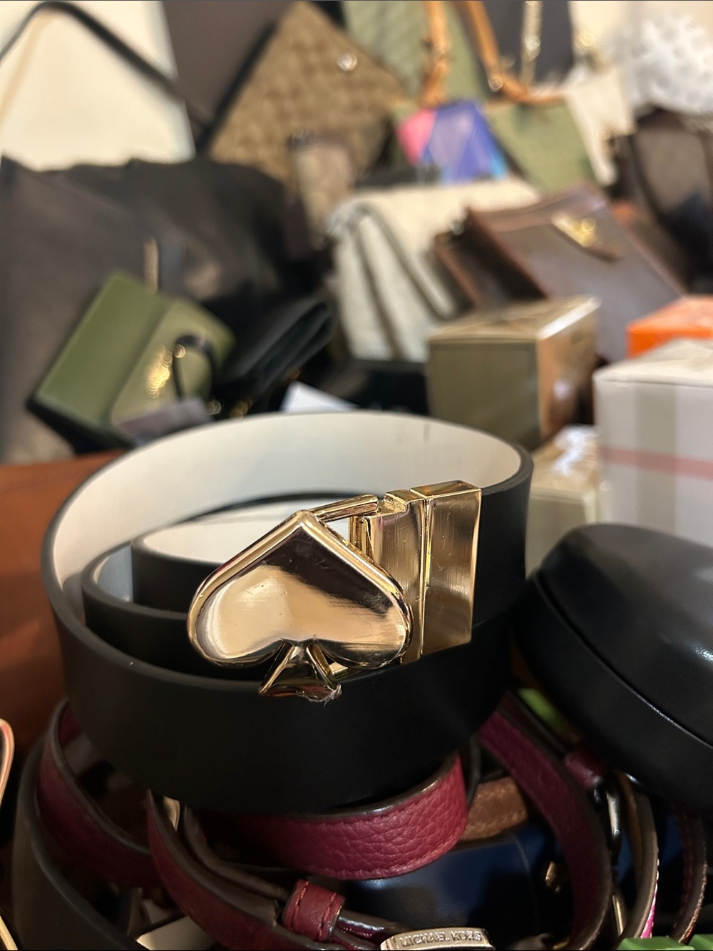 kate spade Black and White Reversible Belt with Gold Spade Buckle